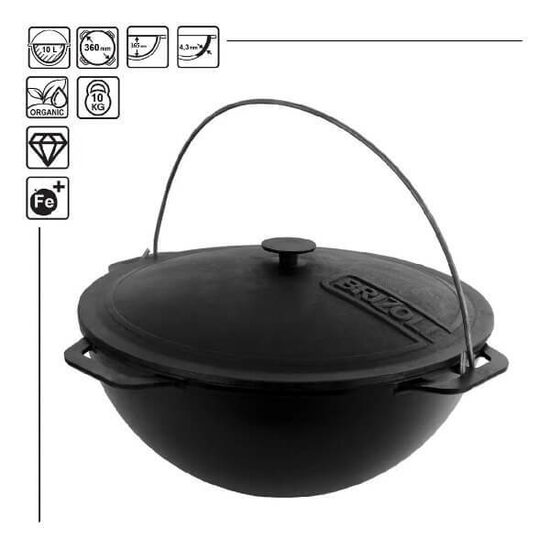 Āzijas čuguna katls ar čuguna vāku 10 L ТМ "BRIZOLL" Ø 360 mm