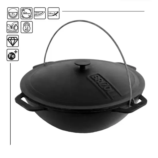 Āzijas čuguna katls ar čuguna vāku 8 L ТМ “BRIZOLL” Ø360 mm