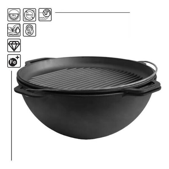 Āzijas čuguna katls ar čuguna vāku-grillpanna 15 L TM “BRIZOLL”Ø400 mm